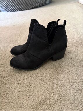 Women’s Black Suede Ankle Booties with Low Block Heel